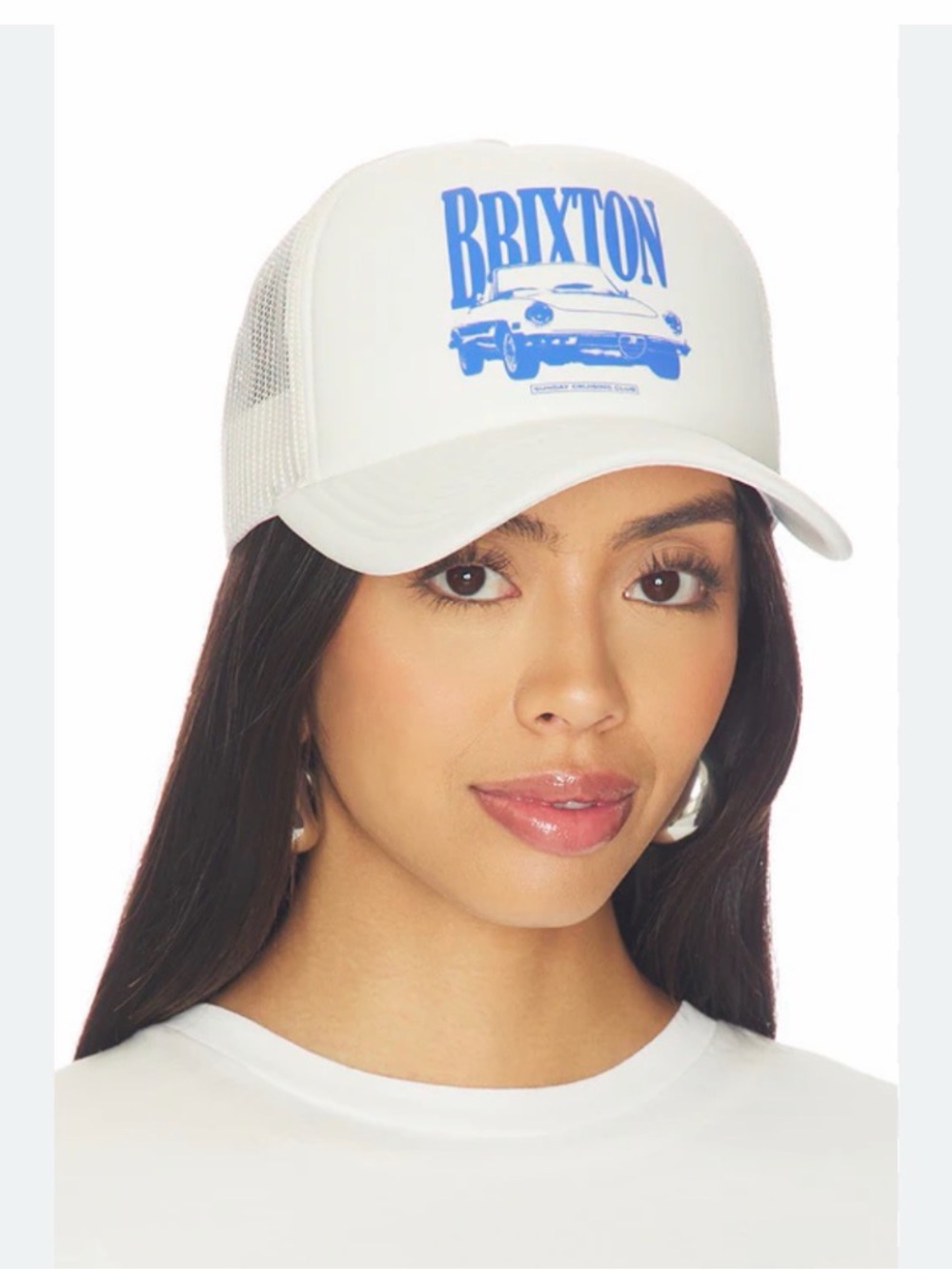 NWT- Brixton White Trucker Hat with Blue car Graphic